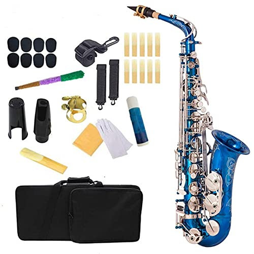 Brass Saxophon High- Grade Blue Silber Eb Altsaxophon Messing lackiert E flach Sax 802 Tastenart Holzwind Instrument Blasinstrument