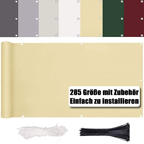Balcony Privacy Screen, No Drilling, Wind and UV Protection, 260 g/m², with Mounting Accessories, 100% Polyester, Balcony Cladding, Balcony Border, Balcony Cover for Balcony Railing, Patio and Garden,