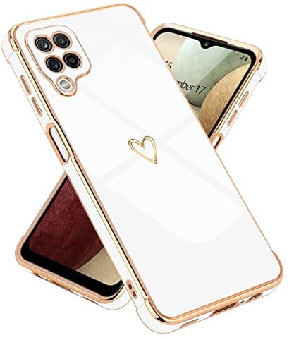 Micoden Kompatibel mit Samsung Galaxy A12 Hülle,Samsung Galaxy M12 Cute Herz Mädchen Weich Silikon TPU Galvanisierte Handyhülle Ultra Dünn Stoßfeste Schutzhülle Bumper Case für Samsung A12/M12,Weiß