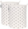 Sea Team 19.7 Inch Large Sized Waterproof Coating Ramie Cotton Fabric Folding Laundry Hamper Bucket Cylindric Burlap Canvas Storage Basket with Stylish Grey Stars Design 2PCS