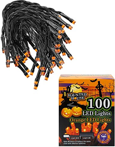 Quickdraw 100 LED Purple or Orange Battery Powered String Fairy Lights Indoor Halloween Decorations (Orange)