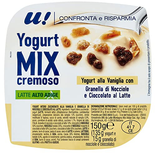 Yogurt Mix alla Vaniglia con Granella di Nocciole e Cioccolato al Latte U! Confronta e Risparmia