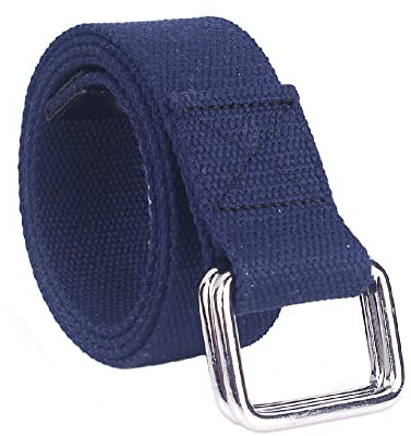 SEIWEI Geflochtener Canvas-Gürtel, 110 cm, Doppelringschnalle, elastischer Gürtel, verstellbarer Gurtband für Damen und Herren, blau, 110 cm