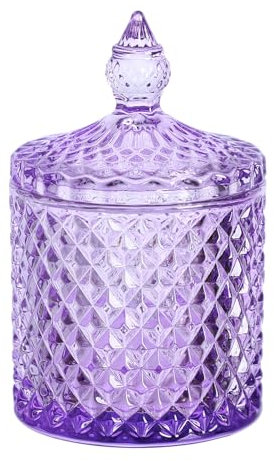 Sizikato Diamond Faceted Glass Candy Jar with Lid, 10oz Purple Decorative Jar, Nut Jar, Dried Fruit Storage Jar.