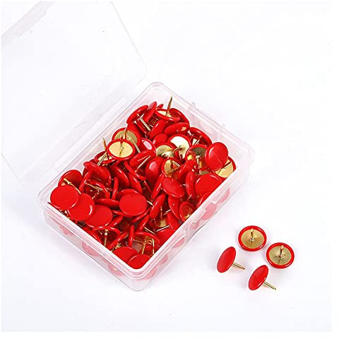 SHTGOI 100 Stück Reißzwecke Runde Reißnägel Dekorative Heftzwecken Markierungsnadeln Thumbtacks mit Kunststoffköpfen und Stahlspitzen Runde Pins Rund Stecknadeln für Fotos Kork Pinnwand Rot