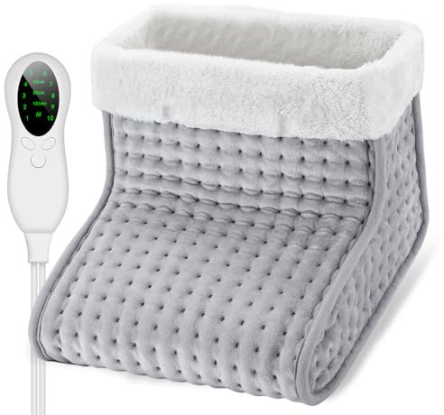 DEWEL Elektrischer Fußwärmer,Fusswärmer Schnelle Erwärmung | Fußwärmer mit 10 Temperaturstufen | Abschaltautomatik und Überhitzungsschutz,Fußheizung mit Innenfutter Waschbarem,Hellgrau