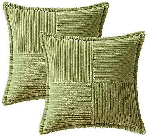 NSXIN Kordsamt Kissenbezug Weiche Kissenhülle 2er Set Dekorative Sofakissen Couchkissen Dekokissen Moderne Zierkissenbezug Kuschelkissen für Schlafzimmer Wohnzimmer (Grasgrün,45x45cm)