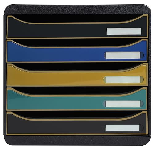 Exacompta 309505D Premium Ablagebox NeoDeco mit 5 Schubladen für DIN A4+ Dokumente. Stapelbare Schubladenbox mit hoher Kapazität für mehr Platz auf dem Schreibtisch Big Box Plus EcoBlack Schwarz