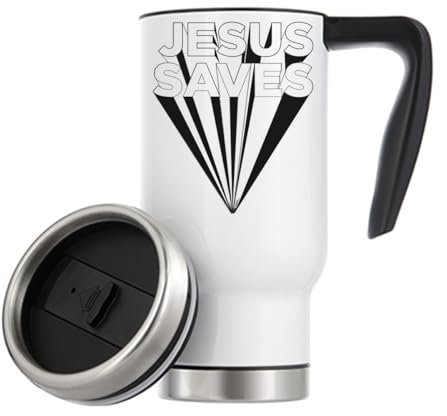 Atspauda Jesus Saves 3D styled Graphic Thermal Travel Coffee Mug 480ml White