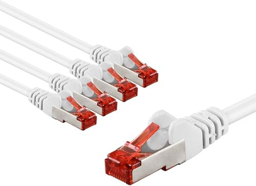 goobay 65984 CAT6 Netzwerkkabel im 5er Set/Patchkabel geschirmt S/FTP/CU Ethernet Kabel, PiMF, LSZH/Cat 6 Kabel mit 10Gbits / Weiß / 5x 3m