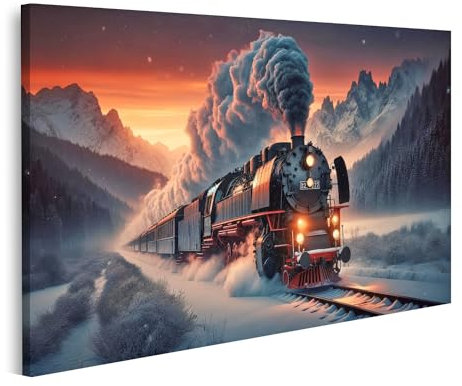 islandburner Prime Bild auf Leinwand Alte Dampflok im Schnee für Eisenbahn Fans Bilder Wandbilder Poster