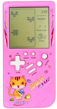 TAQY Niedliches Katzenmuster Spielkonsole blockieren 23 Brick-Spiele Rennen/Panzerschlacht Retro Kinderspielkonsole Geschenke der 70er/80er/90er Jahre Puzzle Spielzeug Handheld-Spielgerät (Pink)