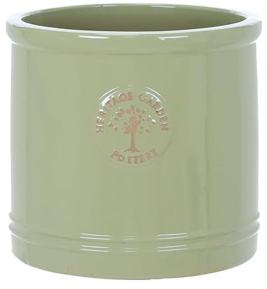 Small 19cm Green Heritage Cylinder Garden Ceramic Planter Plant Flower Pot - Frost Proof