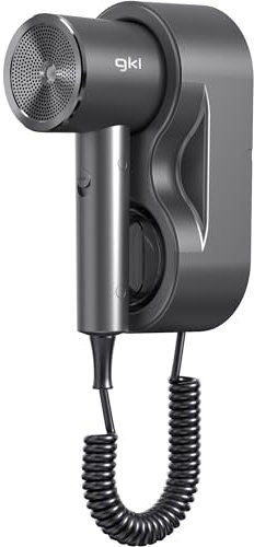 Grunkel - Secador de pelo para hoteles y alojamientos turisticos y hostels con 1600w, 3 temperaturas y 2 niveles de potencia con soporte para pared de fácil instalación. (NEGRO)