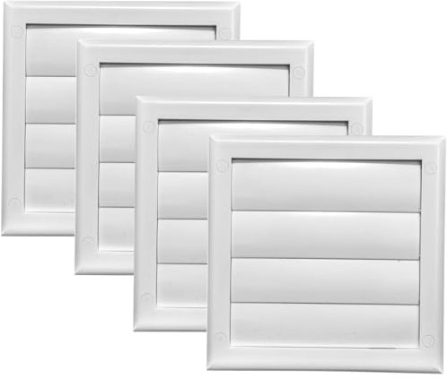 Vent Systems Ø4 Inch (7.5'' x 7.5) Pack of 4 Exhaust Vent Cover - White - Dryer Vent Hood - Louvered Dryer Duct Vent Cover - Vent Hood Cap - One-Directional Plastic Air Supply Grille