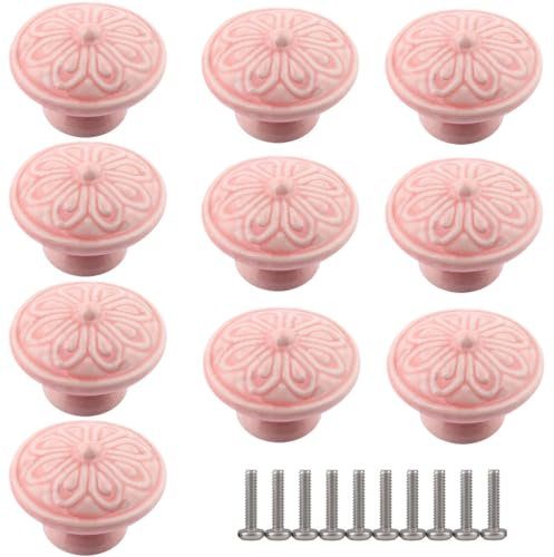 ZESLIV 10 Stk Möbelknöpfe Möbelgriffe aus Keramik Schubladenknopf Schranktürknöpfe, 40mm Möbelknopf Kinderzimmer Möbelknauf, Rosa
