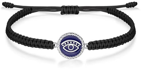 J.Endéar Böser Blick Armband Silber 925 für Damen Mädchen Schutz Amulett, Schnur Geflochtenes Armband Handgemachte Marineblau Charme Nazar Glück Schmuck Geschenk, Schwarz