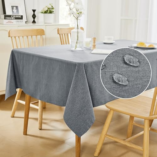 Deconovo Nappe Lavable Preuve de l'eau Rectangulaire Decoration Effet Lin imperméable, 1 pièce 137×274 Gris