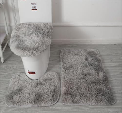 Juego de alfombras de baño de microfibra suave, 3 piezas, tapete de baño antideslizante, funda de asiento de inodoro de felpa esponjosa para baño, tapete de baño absorbente de agua, lavable a máquina