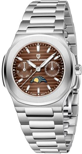 Pagani Design PD1786 Damen-Quarzuhr, multifunktional, Chronograph, Mondphase, automatisches Datum, Woche, Armbanduhr