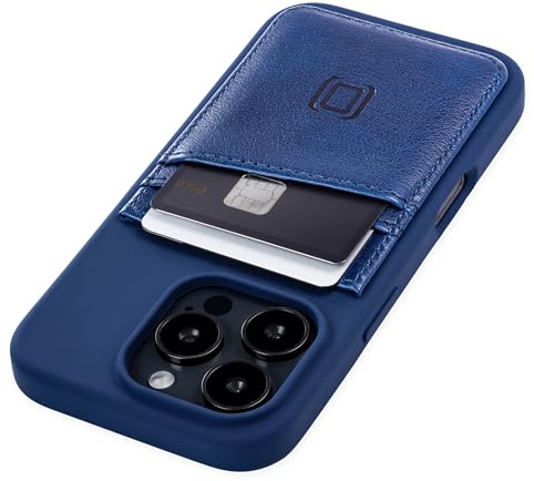 Dockem Card Case for iPhone 16 Pro with Liquid Silicone Shell, Built-in Metal Plate for Magnetic Mounting & Stitched-on Synthetic Leather Wallet with 2 Credit Card Slots (M2L, Navy Blue)