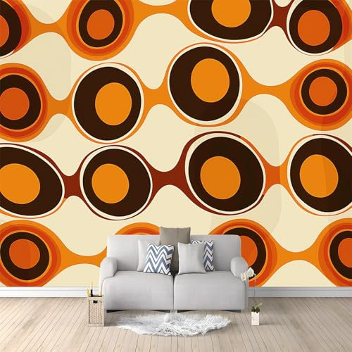 Fototapete Schlafzimmer Retro-Blasenmuster Orange 350x256 cm 3D Druck Vliestapete, Wandtapete Wandbilder, für Wohnzimmer, Kinderzimmer, TV Hintergrund Vlies Tapete