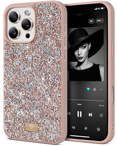 BEZ Case for iPhone 16 Pro Max Case Glitter, with Bling & Co. Series, Sparkle Diamond Crystal Bling Case Cover for iPhone 16 Pro Max, Tuscan Beige