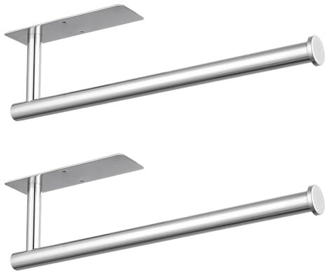 Eolax Papierrollenhalter, Papierrollenstange unter Küchenschrank, Geeignet für Küche, selbstklebend oder Wandmontage mit Bohrlöchern, SUS304 Edelstahl Verchromt 2er-Pack