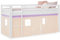 Homestyle4u Hochbett 90x200 Beige Kinderbett mit Rausfallschutz Vorhang Leiter Stauraum Bett Kiefer massiv