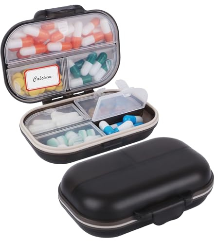 Tablettenbox 7 Tage, 2 Stück Medikamentenbox mit Ergonomischem Verschlusssystem, Tragbare Pillendose 7 Fächer, Reise-Pillen-Organizer, Faltbar, für Aufbewahrung von Medikamenten, Vitaminen, Fischöl
