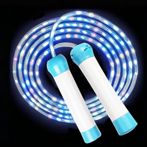 Victob Led Jump Rope for Kids - Glowing Jump Ropes Flashing Colorful Exercise Skipping Rope Light Up Luminous Adjustable Skipping Ropes for Girls Boys Women Fitness Weight Loss and Workout (Blue)