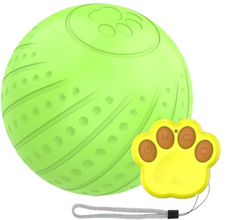 SEYIMTU Balle interactive intelligente pour chien avec lumières LED et télécommande – Roulement automatique à 360 ° avec réduction du bruit en silicone, charge de type C pour petits et grands chiens