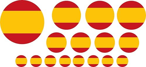 Pegatinas de Bandera Española, 16 Unidades, Adhesivos Redondos para Coche, Moto, Bicicleta y Cascos