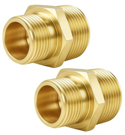 COSBERY Messing Reduzierung 1 auf 3/4, 2 Stück Doppelnippel Reduziert G1 auf 3/4(Ø 32,5mm x Ø 25,7mm), Reduziernippel mit Sechskant Beidseitig Außengewinde 1 x 3/4 Zoll für Trinkwasser Geeignet