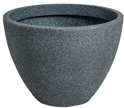 Muddy Hands Decorative Stone Effect Round Plastic Planter Bowl Indoor Home Outdoor Garden Flower Herb Tree Ornamental Plant Pot Water Feature (Ash, Large)