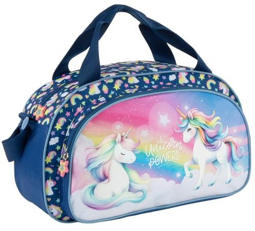 Kindertasche Sporttasche Reisetasche Einhorn Unicorn Pferd, Jungen Mädchen Kinder, blau, 39 x 24 x 12 cm, 10 Liter