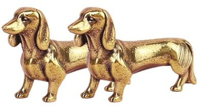 HYFAN Dackel-Statue aus massivem Messing, Mini-Skulptur für den Schreibtisch, Geschenk für Hundeliebhaber (2 Stück)