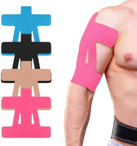 4 Pcs Kinesiotapes für Schultern, Knie Tape VorgeschnittenKinesiologie Sport Tape Vorgeschnitten Schultern,Wasserfestes & Elastisches Physio Tape Knieschmerzen Knie Haltungskorrektu ﻿ (4, multicolour)