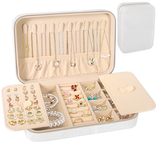 NXPZ Portagioielli, Portagioielli da Viaggio per Donna con Specchio, Organizer Portatile per Orecchini, Collane, Braccialetti, Anelli e Orologi, Regalo Compleanno, Cadeau Natale