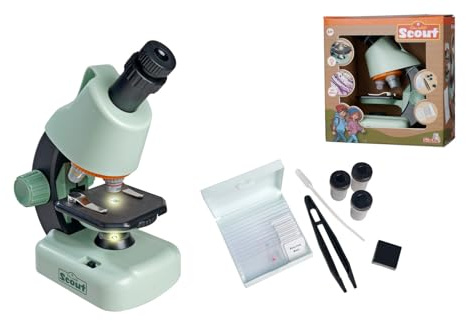 Simba Scout Mikroskop – Kinder-Mikroskop mit 100x bis 1200x Vergrößerung, inkl. Lichtfunktion, 8 Beispielträger, 4 Leere Objektträger, Zubehör wie Pinzette & Pipette, Höhe 22 cm, ab 5 Jahren