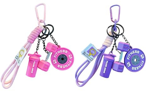 BelleFlair 2 PCS Fitness Schlüsselanhänger mit Hantel, Gewicht, Süßes Gym Zubehör für Damen und Männer, CrossFit Tasche Auto Schlüssel-Zubehör, Crossfit Bag Charm