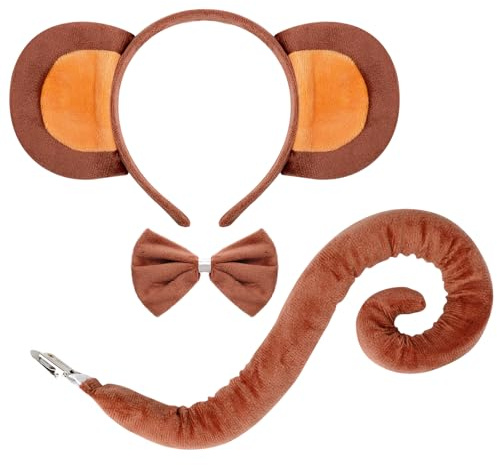 AgagaQx Deguisement Animaux Singe, Déguisement Animal avec Bandeau à Oreilles, Costume Carnaval Singe pour Garcon Fille, Costume d'Animal Jungle pour Carnaval Anniversaire Halloween Cosplay