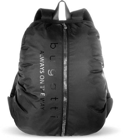 bugatti Letter's Rucksack für Herren 15, Backpack aus Rip-Stop-Polyester in schwarz