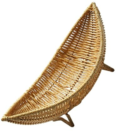 HEALEEP Woven Rattan Fruit Basket with Base, Ship-Shaped Kitchen Storage Tray for Fruits, Vegetables and Eggs, Multipurpose Wicker Snack and Bread Holder for Home Dining and Entertaining