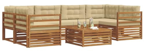 vidaXL Outdoor-Sofagarnitur mit Kissen 8 pcs Natur und Beige, Gartenmöbel, modernes Outdoor-Sofa, strapazierfähiges Set, Terrassen-Lounge und Sitzgruppe