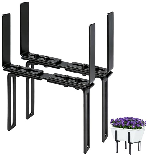 LOOGI Soporte para macetero, soporte para jardinera para balcón, sin necesidad de taladrar, soporte para jardinera de balcón, apto para jardineras (negro, 2 unidades)
