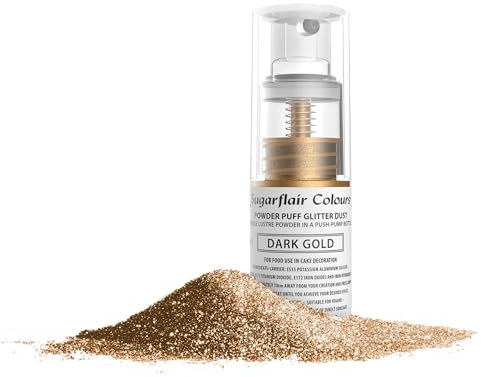 Sugarflair Dark Gold Edible Glitter Dust Spray (Non-Aerosol) - Add a Shimmering Lustre Sparkle to Cakes, Cupcakes, Chocolate, Baking, Desserts, Ice Cream, Drinks, Cocktails and More - 10g