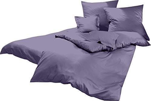 Lorena Uni Classic Bettwäsche Mako Satin Baumwolle einfarbig (Malve, 200 cm x 220 cm inkl. 2X 80x80cm Kissen)