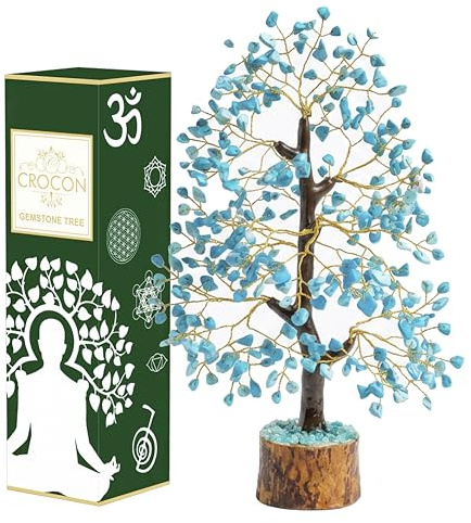 Crocon® Turquoise Crystal Tree Of Life Birthday Gifts For Women & Men Spiritual Healing Meditation Gift Tree For Home & Room Decor Crystal Gift For Women Mum Sisters Housewarming Presents | Unique Turquoise gemstone bonsai for home and office decoration, elegant display piece, birthday surprise and housewarming