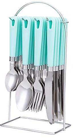 Cutiset 25 piece Stainless Steel Flatware Set with Hanging Caddy (Green, 25-Piece)